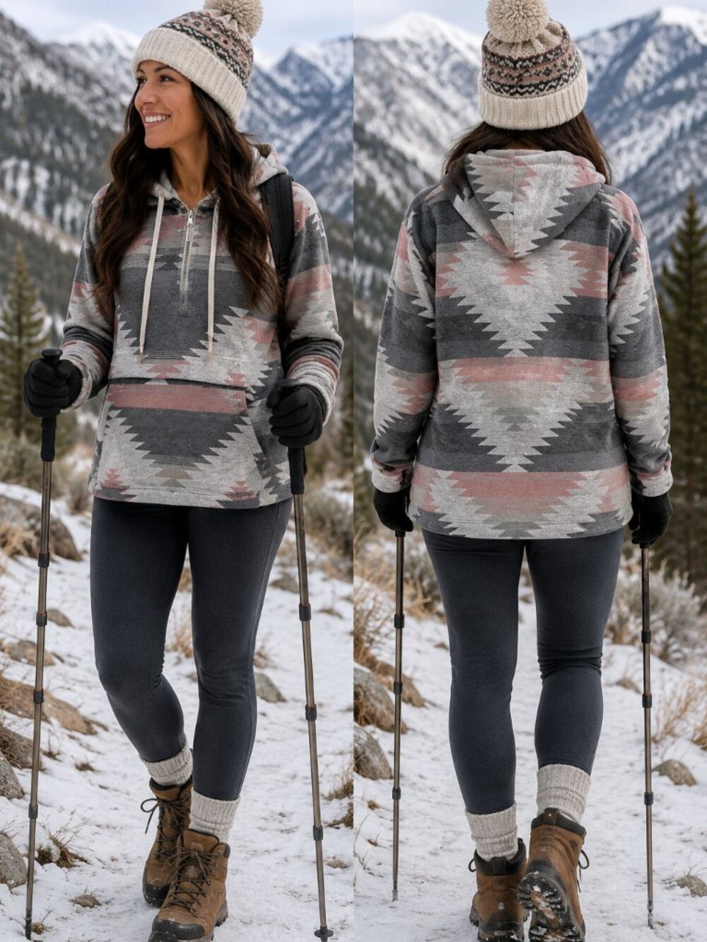 PINK AZTEC PRINT ZIPPERED HOODIEā NEW WITH TAGS